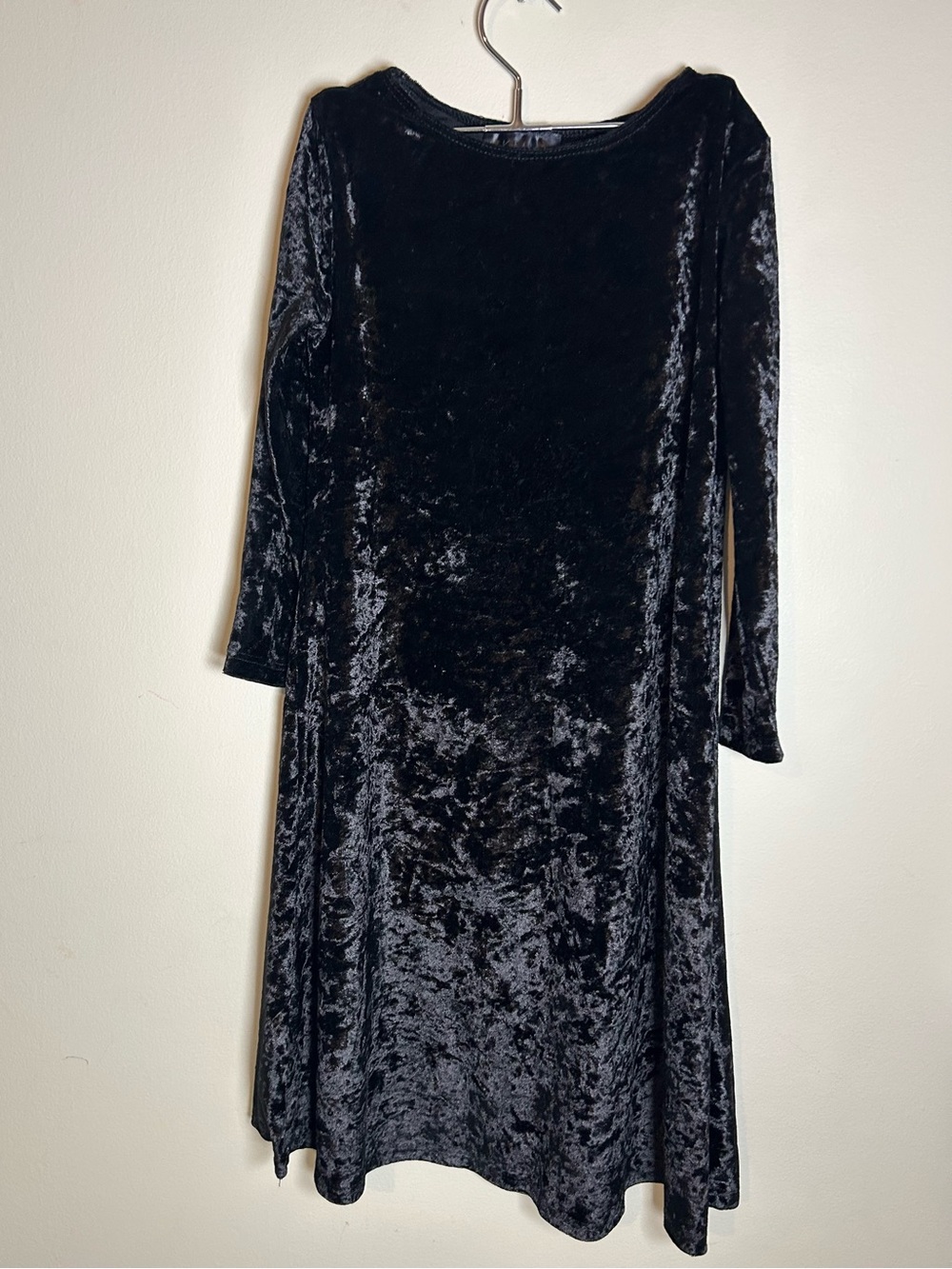 Kids 7-8t Black Velvet Long-Sleeve Halloween Witch Dress